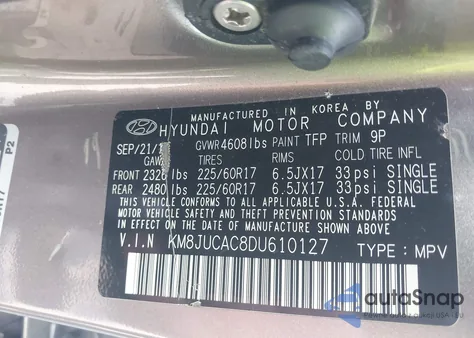 2013 Hyundai Tucson Gls from USA, damaged, VIN KM8JUCAC8DU610127